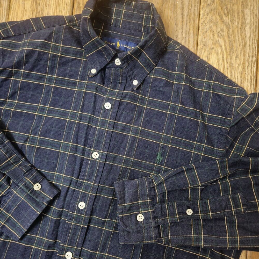 Ralph Lauren Men's M Blue Green Plaid Long Sleeve Button Up Shirt